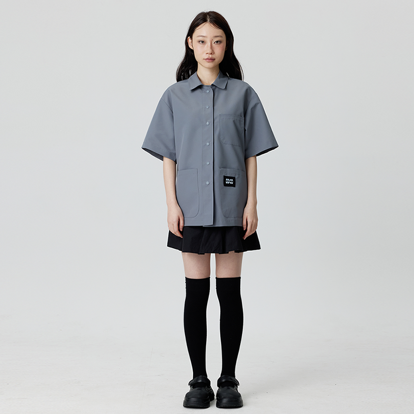 SOODAL オープンバックハーフワークシャツ チャコール