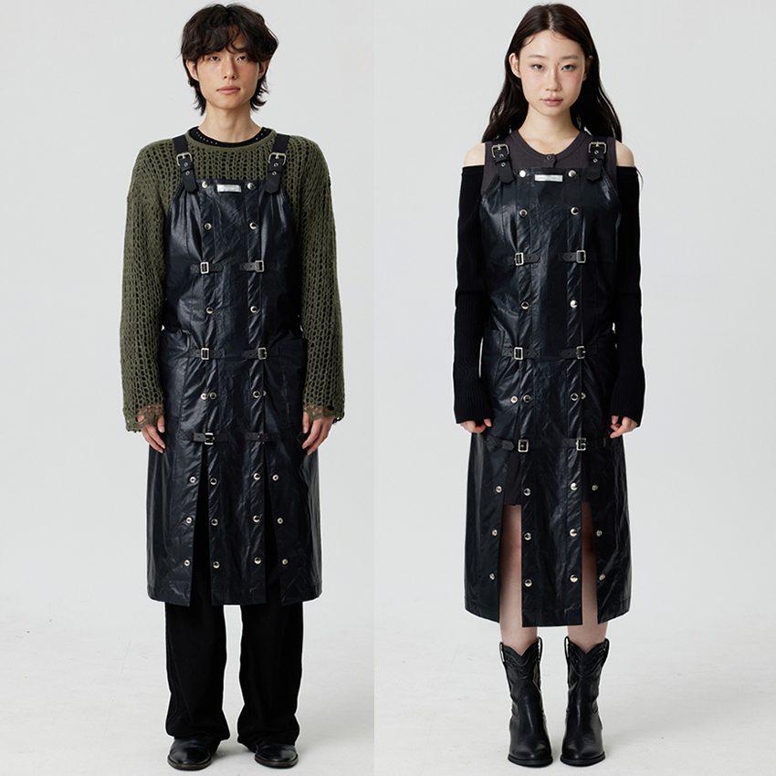 SOODAL ダブルベルトブラックエプロン フリーサイズ