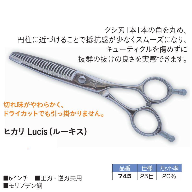 745 ヒカリ セニングシザー Lucic ルーキス 6.0インチ 25目 20%