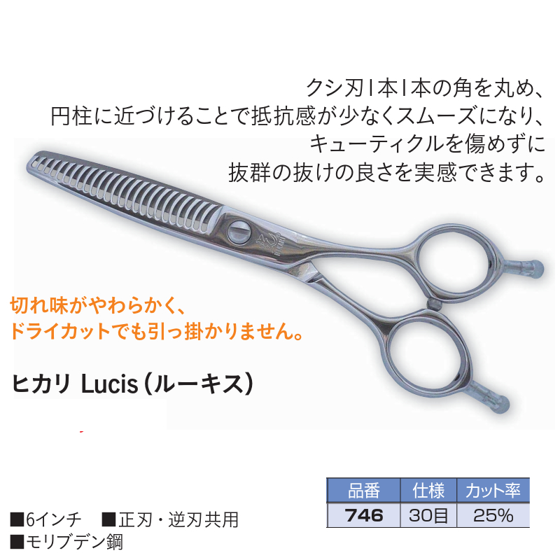 746 ヒカリ セニングシザー Lucic ルーキス 6.0インチ 30目 25%